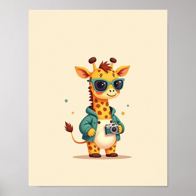 Charming Giraffe Safari Kids Room Art Poster (Front)