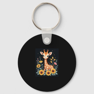 Charming Giraffe Surrounded By Flowers Long Sleeve Keychain
