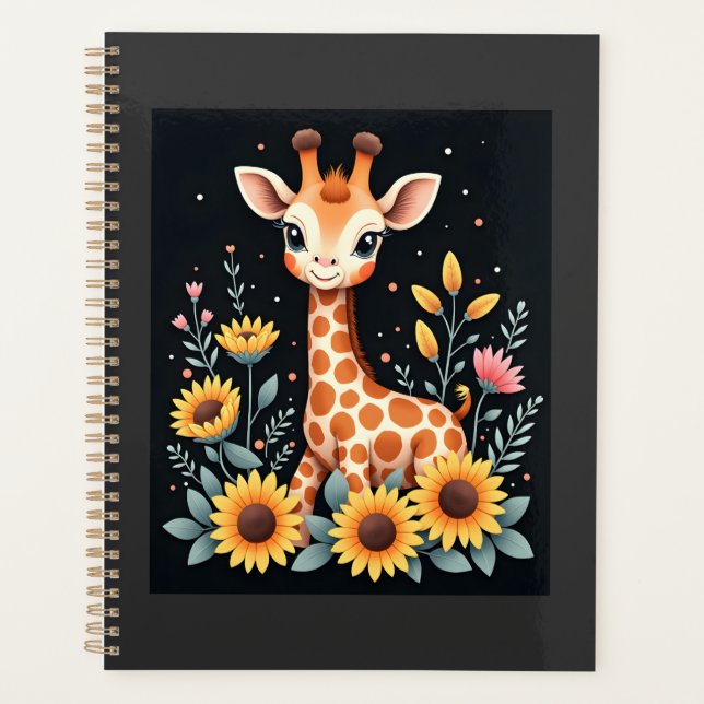 Charming Giraffe Surrounded By Flowers Long Sleeve Planner (Front)