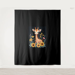 Charming Giraffe Surrounded By Flowers Long Sleeve Tapestry