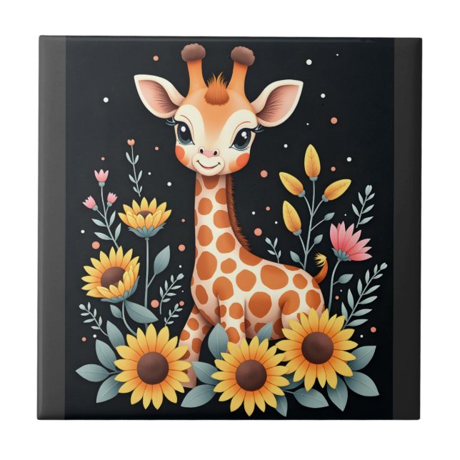 Charming Giraffe Surrounded By Flowers Long Sleeve Tile (Front)