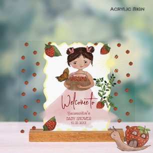 Charming Girl & Berry Sweet Baby Shower Acrylic Sign