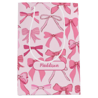 Charming Girly Pink Bow Knots Pattern  Medium Gift Bag