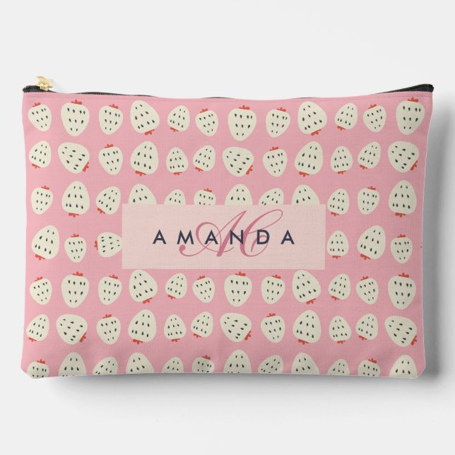 Charming Girly Strawberry Pattern Monogram Gifts Accessory Pouch (Front)