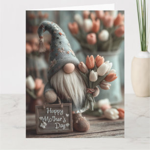 Charming Gnome Holding a "Happy Mother's Day" Sign Card