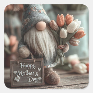 Charming Gnome Holding a "Happy Mother's Day" Sign Square Sticker