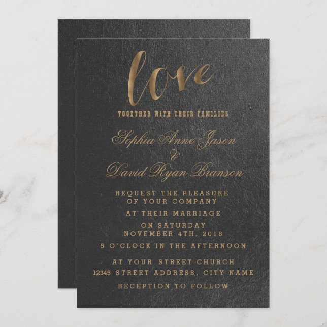 Charming Gold Foil Black Wedding Invitation (Front/Back)