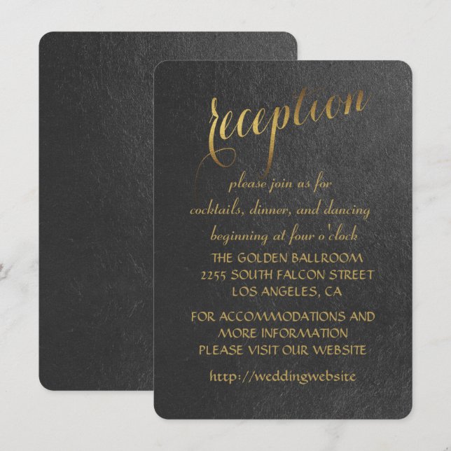 Charming Gold Foil Black Wedding Reception Invitation (Front/Back)