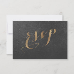 Charming Gold Foil Black Wedding RSVP Card