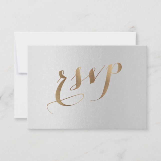 Charming Gold Foil Grey Wedding RSVP (Front)