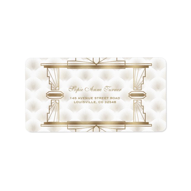 Charming Gold Great Gatsby Art Deco 1920s Wedding Label (Front)