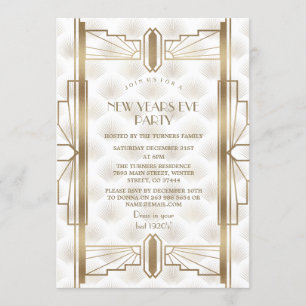 Charming Gold Great Gatsby Art Deco New Year Party Invitation