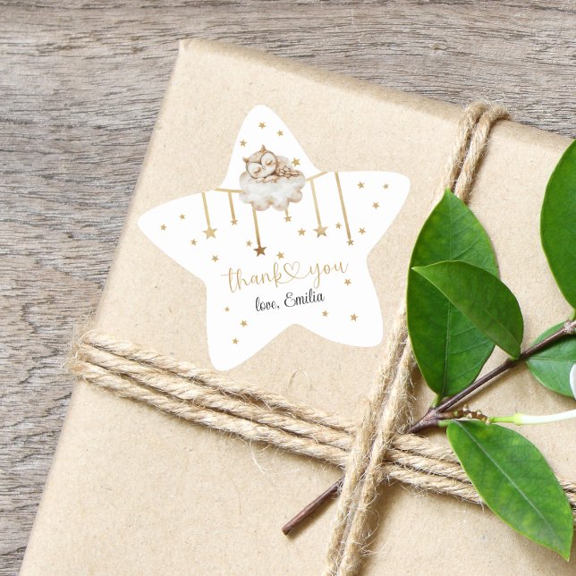 Charming Golden Star Shaped Owl Baby Shower Sticker (Creator Uploaded)