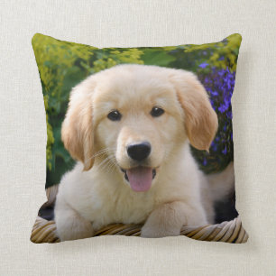 Charming Goldie Cute Puppy Portrait, Square Throw Pillow