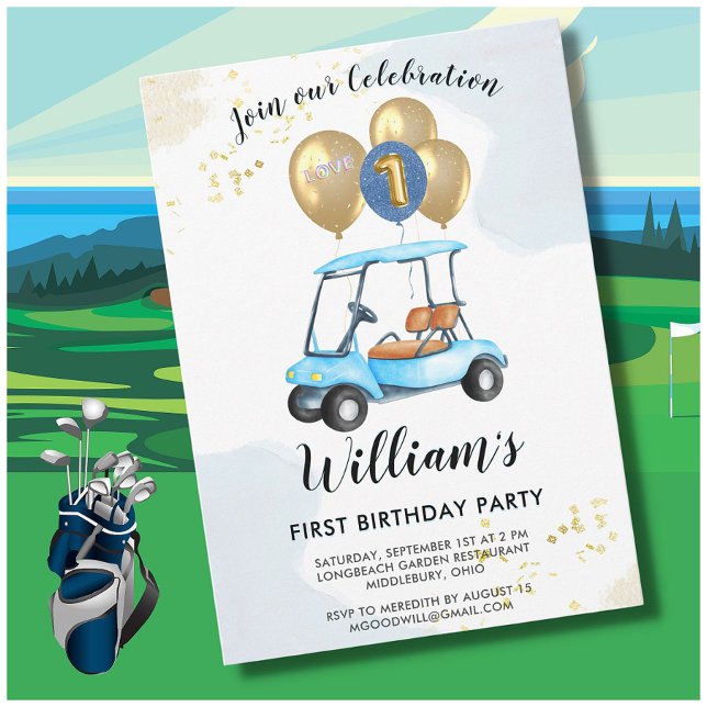 Charming Golf Cart First Birthday Boy   Invitation (Creator Uploaded)