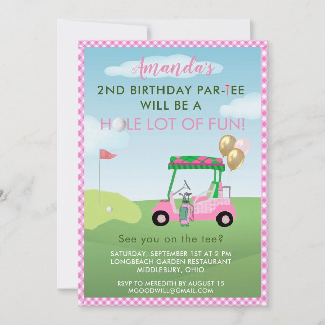 Charming Golf Pink Girl 2nd Birthday Par-Tee Invitation (Front)