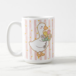 Charming Goose with Pink and Yellow Flowers Mug