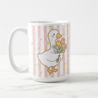 Charming Goose with Pink and Yellow Flowers Mug