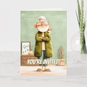 Charming Grandpa and His Cat Invitation