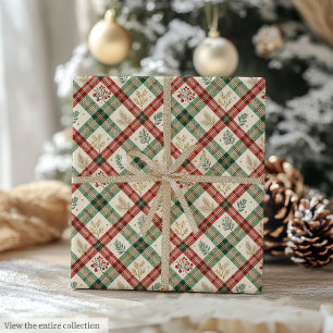 Charming green and red watercolor greenery gift wrapping paper