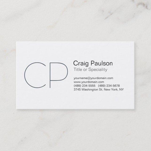 Charming Grey Black White Monogram Business Card (Front)
