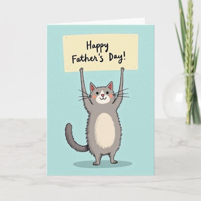 Charming Grey Cat Father Card (Front)