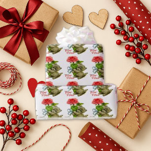 Charming Grey Kitten Rose Vintage Wrapping Paper