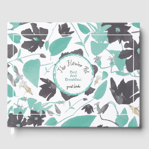 Charming Grey Mint Floral Pattern Vacation Rental Guest Book