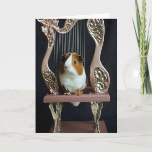 Charming Guinea Pig Harp Greeting Card – Storybook (Front)