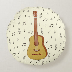 Charming Guitarist Music Note Design Round Pillow