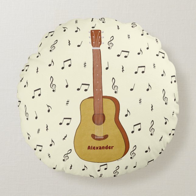 Charming Guitarist Music Note Design Round Pillow (Front)