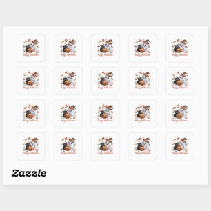 Charming Halloween Greeting Card – Hand-Drawn Embr Square Sticker