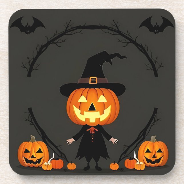 Charming Halloween Scene With Pumpkin Coaster (Front)