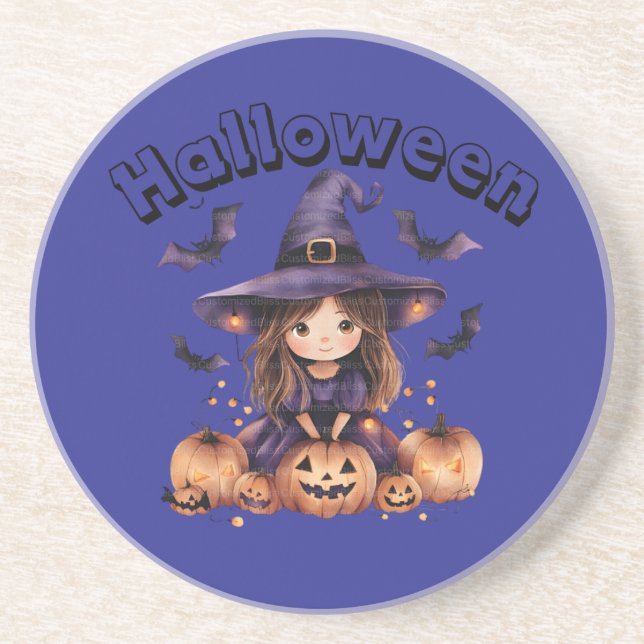 Charming Halloween Witch Sandstone Coaster (Front)