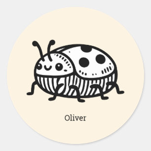 Charming Hand-Drawn Beetle Illustration Classic Round Sticker