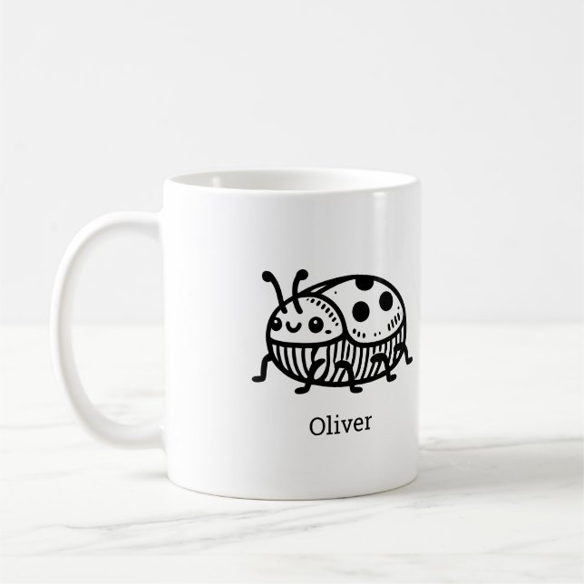 Charming Hand-Drawn Beetle Illustration  Coffee Mug (Left)