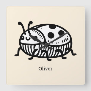 Charming Hand-Drawn Beetle Illustration  Square Wall Clock