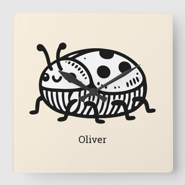 Charming Hand-Drawn Beetle Illustration  Square Wall Clock (Front)