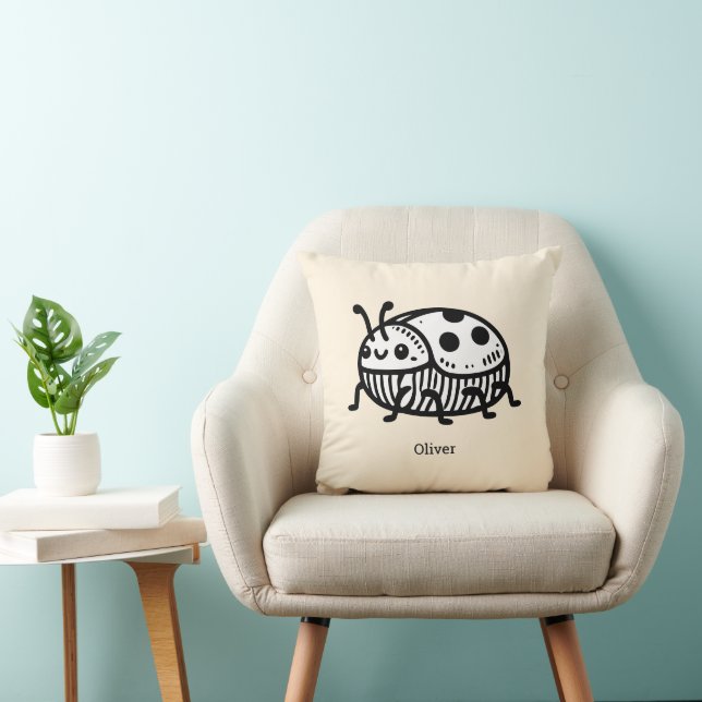 Charming Hand-Drawn Beetle Illustration  Throw Pillow (Chair)
