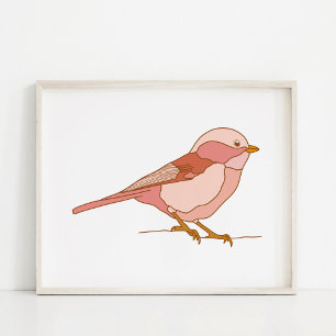 Charming Hand-Drawn Bird Art Poster