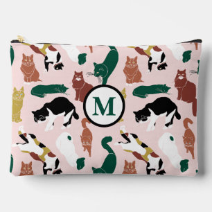 Charming hand-drawn cats on pink background accessory pouch