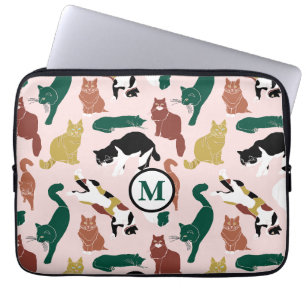 Charming hand-drawn cats on pink background laptop sleeve