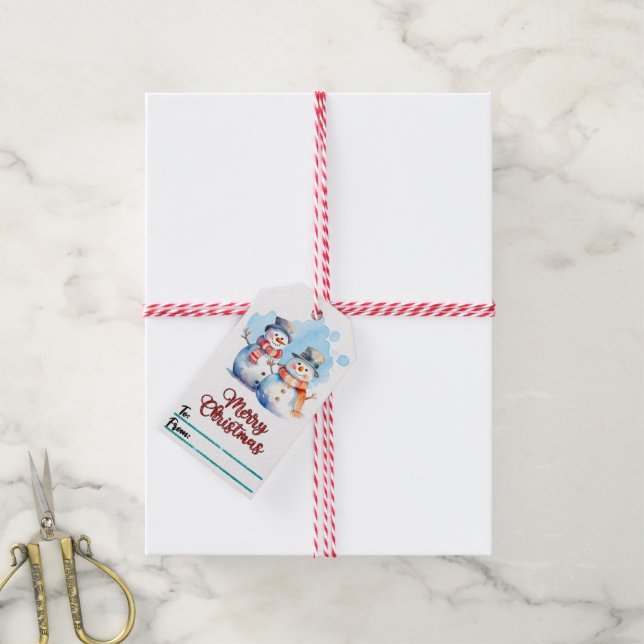Charming handmade Christmas tags featuring snowmen (With Twine)