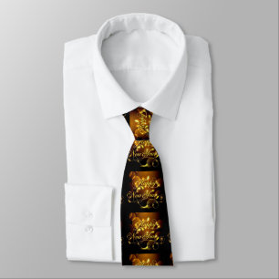 Charming Happy New Year Golden Design on Black Tie