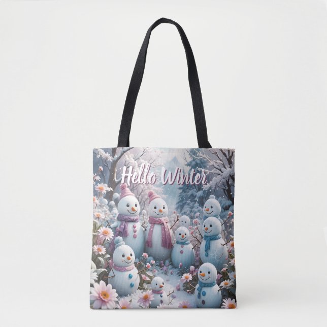 Charming Happy Snowman Family Winter Tote (Front)
