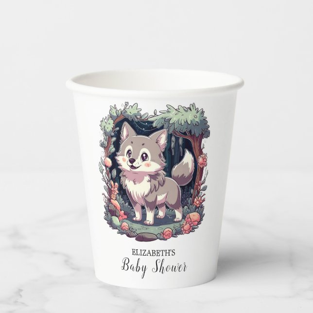Charming Happy Wolf Baby Shower Paper Cups (Front)