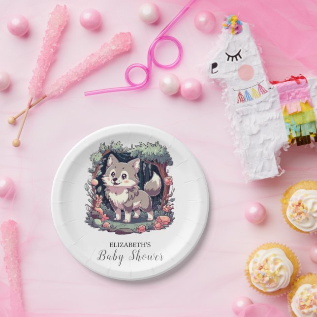 Charming Happy Wolf Baby Shower Paper Plate (Party)