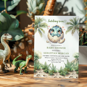 Charming Hatching Soon Baby Dino Shower Invitation