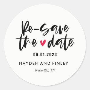 Charming Heart EDITABLE COLOR Resave The Date Classic Round Sticker