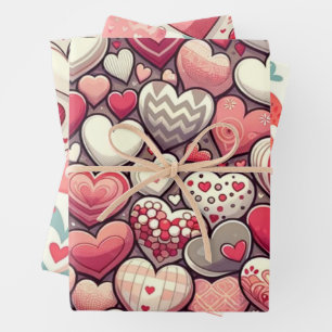 Charming Heart Pattern for Valentine's Day Wrapping Paper Sheet